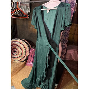 Women's Blue Rain Green Wrap Maxi Dress XL